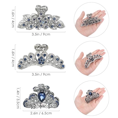 kilofly 3pc Vintage Crystal Hair Claw Clips Long Thick Hair Metal Clamps - color: 2 Large + 1 Medium