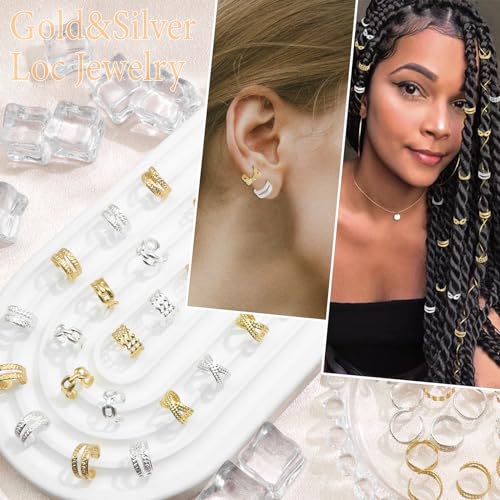 40PCS Hair Jewelry for Braids Gold&Silver Hair Cuffs Adjustable Braid Jewelry Non-Piercing Ear Clips Loc Dreadlock Accessories for Women and Girls - color: 1-Gold&Silver