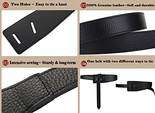 ALAIX Women's Leather Belt Dress Belt for Jeans Jumpsuit Coat Fashion Tie a Knot Genuine Leather Waist Belt - color: Black, size: Waist Size up to 34 inches