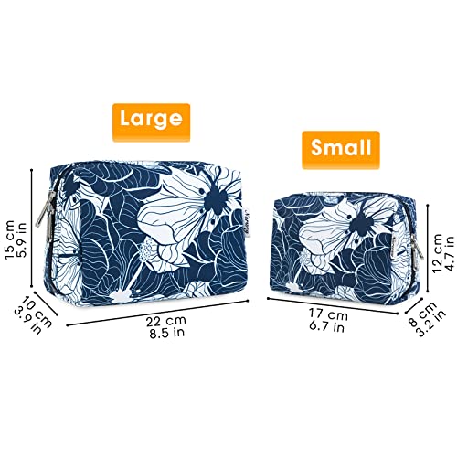 Narwey Cute Makeup Bag Travel Cosmetic Bag Organizer Toiletry Bag Make Up Bags with Compartments for Women Girls (Large, Blue Lotus) - color: Blue Lotus, style: Large
