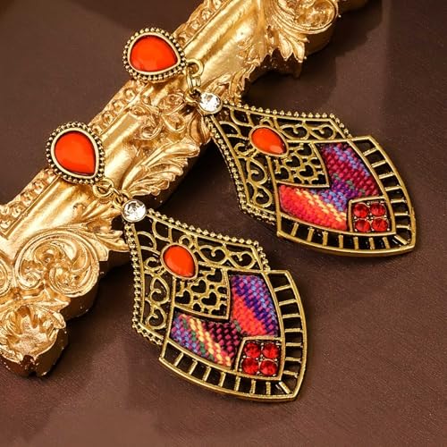 African Tribal Jewelry Set for Women - 2pcs Chunky Colorful Boho Vintage Statement Necklace Earrings Bib Choker Festival Costume Ethnic Accessories - style: Red Style