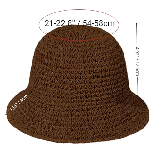 Womens Floppy Straw Sun Hat Packable Wide Brim Summer Beach Hat Foldable Crochet Bucket Hats - color: Brown 2