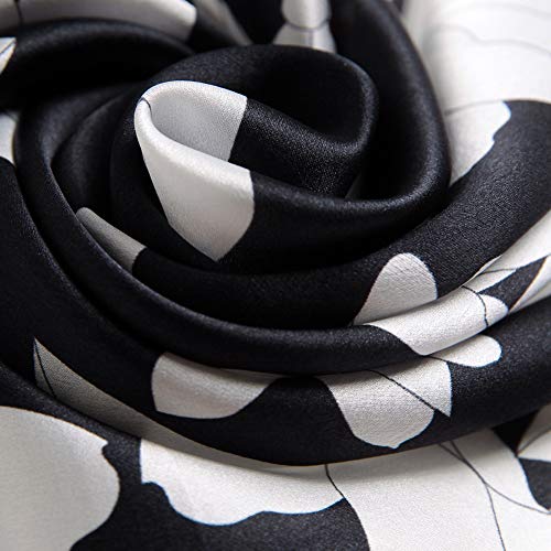 ANDANTINO 100% Mulberry Silk Scarf -21” Square Neckerchief with Gift Packed - color: Black&white Flowers