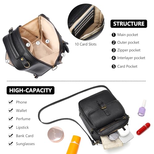 Small Crossbody Bags for Women Vegan Leather Messenger Purses, Vintage Wallet Anti Theft Shoulder Handbags with Card Slots - color: Black & Handle