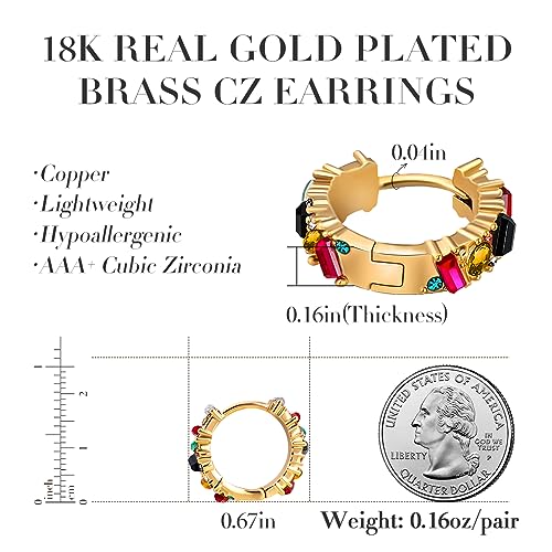 Colorful Hoop Earrings, Sparkly Crystal Cubic Zirconia Hoop Earrings for Women Hypoallergenic Small Hoop Earrings for Birthday Jewelry - color: Colorful