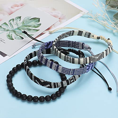 Beach Bracelet Set for Men and Women, Surfer Men Bracelet, Braided Boho Summer Bracelets Adjustable Men's Bracelet Handmade Women Bracelet String Rope Ankle Bracelets Birthday Gift - style: Bohemian
