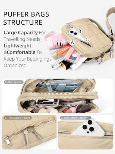 WESTBRONCO Small Crossbody Bags for Women Nylon with Adjustable Strap, Zipper Crossbody Purse, 1L Shoulder Bag for Travel - color: Khaki-new