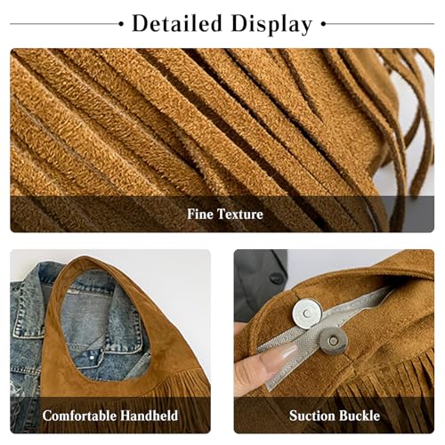 CORIOS Women Suede Handbag Vintage Fringe Hobo Bag Shoulder Bag with Tassel Hippie Western Purse Large Tote Bag - color: Brown
