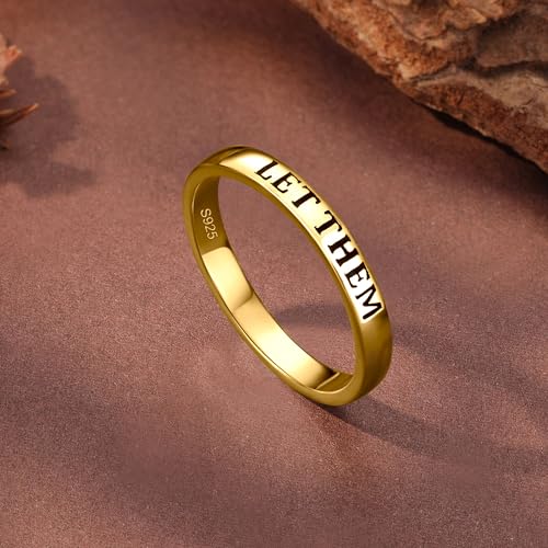 LET Them Ring,Self Worth Motivation Rings for Women Men, 925 Real Silver Ring To Sorority Sisters Best Friends Inspirational Friendship Band Jewelry to Daughter Wedding Birthday Jewelry Gifts - color: Let Them-Gold