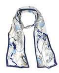 ANDANTINO 100% Silk Scarf for Women 59”*6.3” Long Shawls for Headscarf and Neck- Oblong Hair Wraps with Gift Packed - color: White&blue -Nautical