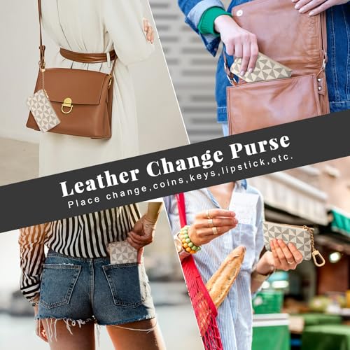 Leather Coin Purse for Women with KeyChain Small Zipper Change Purse coin Pouch Card Holder Wallet Clutch for Women & Men (White) - color: White