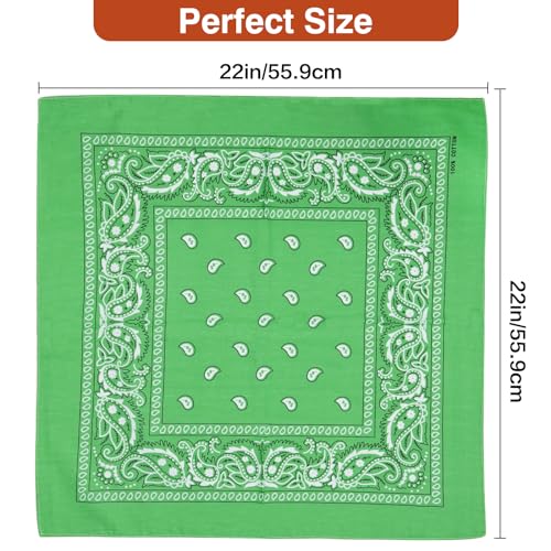 Raylarnia 100% Cotton Large Bandanas for Men and Women, 22 Inch Paisley Bandana with Multiple Colors - color: Green / Dark Green / Lime Green
