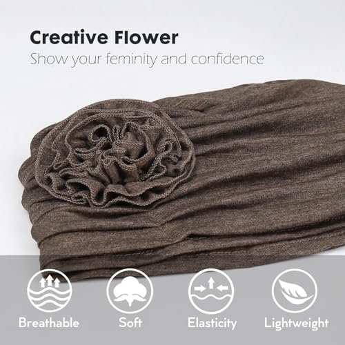 Alnorm Flower Design Chemo Hair Loss Caps Cancer Headwear for Women - color: Hemp Camel