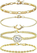 Alegend Titanium Steel (Not Rust, Resist Corruption, Easily Clean) 18K Gold Plated Single Bracelets + 14K Gold Plated Stackable Multilayer Bracelets - style: 14K Gold Plated Four-Layered