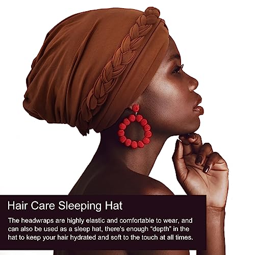 DRESHOW Turban Pre-Tied Twisted Hat Thread African Head Wraps for Black Women Chemo Cancer Cap Braid Hair Cover - color: 1 Pc Twisted Braid: Coffee