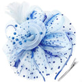 DRESHOW Fascinators Hat Flower Mesh Ribbons Feathers on a Headband and a Clip Tea Party Headwear for Girls and Women - color: 7" Diameter / Blue & Light Blue