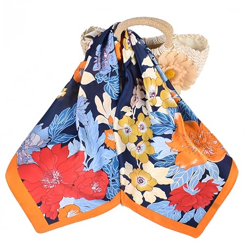 MINIDORA Satin Scarves for Women 27.5 × 27.5 inches Medium Square Elegant Silk Feeling Head Scarf - color: D001-colorful