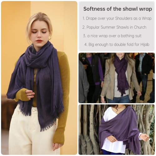 Harewom Lightweight Gauze Linen Feeling Shawl Wraps for Women Beach Summer Scarf for Evening Wedding Dresses - color: Shawl Wraps - Purple