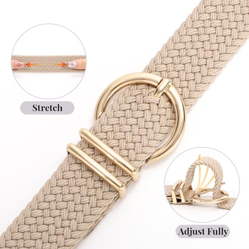 JASGOOD Women Men Braided Woven Elastic Stretch Waist Belt Golf Canvas Fabric Casual Belt for Jeans Pants - color: B-beige, size: Fit Size 33"-36"