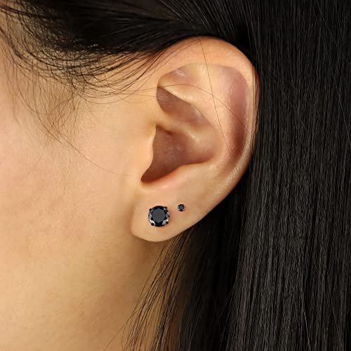 Flat Back Stud Earrings for Women - Hypoallergenic Surgical Steel Earrings with CZ Stones - 6 Pairs (18-20G) - color: Black, size: 20 G