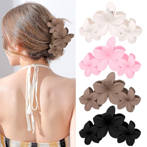 ANBALA Flower Hair Accessories: 4PCS Matte Plumeria Hair Claws, Strong Hold Clips for Women and Girls - color: white, brown, black, pink
