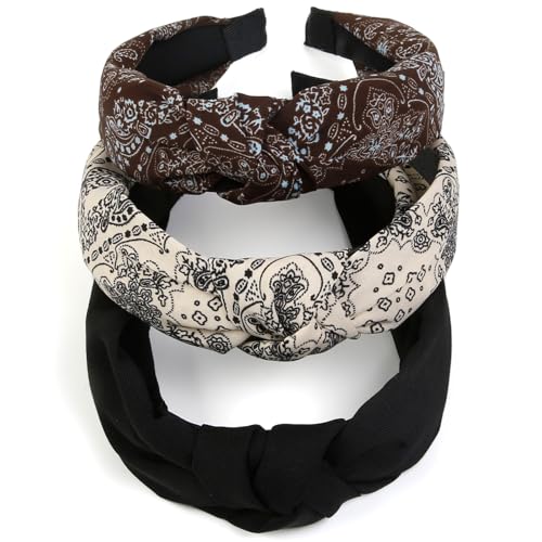 Huachi Headbands for Women Non Slip Fashion Womens Headbands Knoteed - Cute Boho Hair Accessories for Women Designer Print 4PCS - color: Boho print headbansd