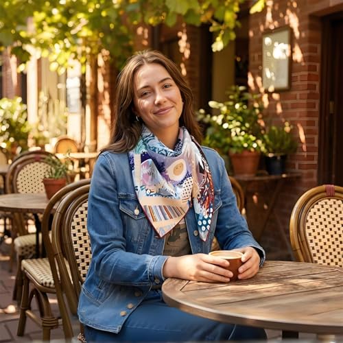 Premium Floral Scarf for Women 35x35 Square Silk Feel-Lightweight Scarves Headscarf Bandanas Wrapping Handbag - color: Surrealist Lunar Dream (Lavender/Multi)