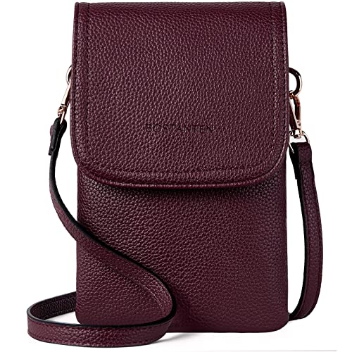 BOSTANTEN Vegan Leather Crossbody Bags for Women Designer Cell Phone Bag Wallet Purses Adjustable Strap - color: A-05-burgundy Red