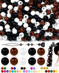 FIVEIZERO 260PCS Large Hole Hair Beads, 10x12mm Pony Beads for Hair Braids | acrylic pony style, black brown white, smooth lightweight finish, reusable, bracelets, keychains, macramé and DIY crafts - color: Black Brown White
