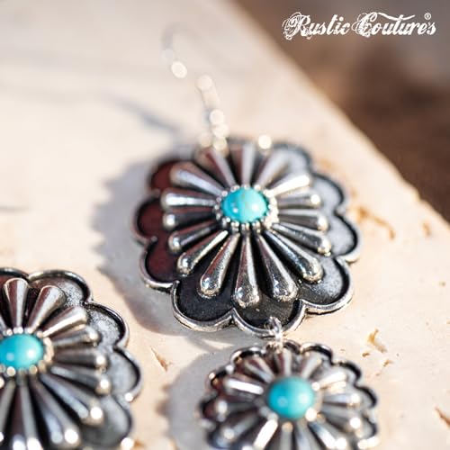 Rustic Couture's Western Earrings for Women Cowgirl Country Concho Dangling Western Statement Jewelry - color: H-Turquoise