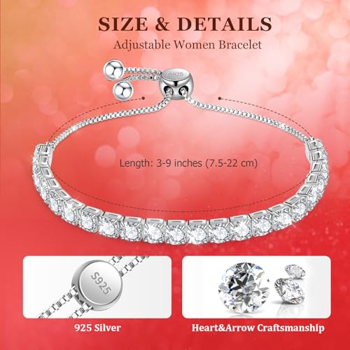 J.Fée Silver Bracelet, S925 Tennis Bracelet with Sparkling 5A Cubic Zirconia Silver Bracelets for Women Adjustable Bracelet for Women Bracelets Womens Bracelet Women Gifts for Women Mom - color: 5MM Silver