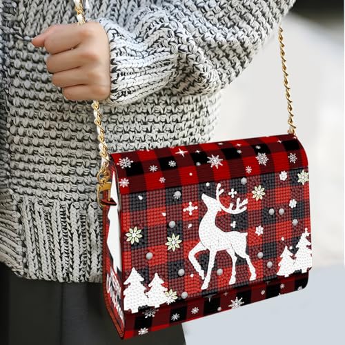 C'eitura Red Fawn Diamond Art Wooden Clutch Purse with Chain, 5D DIY Rhinestone Shoulder Bag Kit, Forest Animal Theme Wallet, Unique Gift for Girls, Women, Christmas Birthday Present - color: Skb214