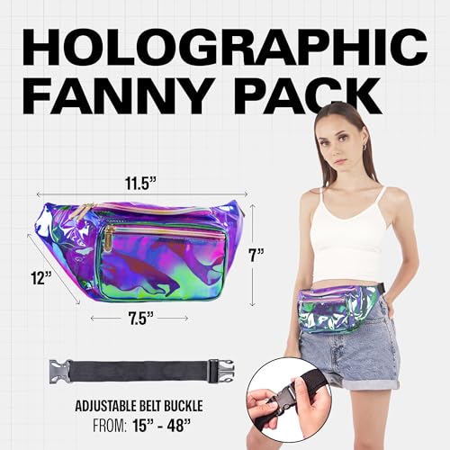 Holographic Fanny Pack Belt bag - Crossbody Waist Bag for Men or Women - Hands-Free, Waterproof Large Bumbag for Hiking, Running, and Travel (purple) - color: Transparent - Purple