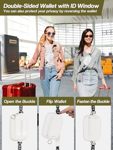 Tiostep Clip and Go Strap for Phone with Wallet Crossbody Phone Lanyard Adjustable and Detachable RFID Wristlet Wallet with ID Window and Zipper, Cream - color: Cream, size: Medium
