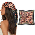 AWAYTR 27.5” Square Satin Head Scarf Hair Scarf for Women's Hair Silk Bandana for Women Silk Head Wrap for Sleeping - color: Leopard (Oil Green)