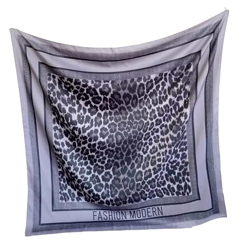 Women's Square Silk Like Head Scarf Large 35 inch Silk Feeling Hair Wrapping Satin Scarves for Sleeping Bandanas - color: A015-1 Twill Leopard Print Dark Grey
