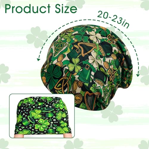 Bohend Bohemian Beanie Hats Headwear Cap Stretch Non Slip Bandanas Sleep Turbans Hats for Women Men Close top Head Covering - style: Shamrock