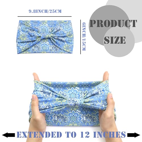 FULZTEY Boho Headbands for Women Fashion Floral Headwraps Knotted Wide Hairbands Large African Bandana Elastic Workout Yoga Sweat Head Band Cotton Thick Turban Cute Hair Accessories 4Pcs - color: Style 109