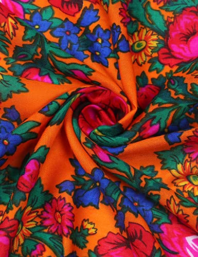 MJ SERECA Acrylic Bandana Printed Hair Scarf Square Ukrainian Head Scarf Floral Babushka Neck Scarf for Women 30"/42"/60" - color: 1 Pack-c 60"