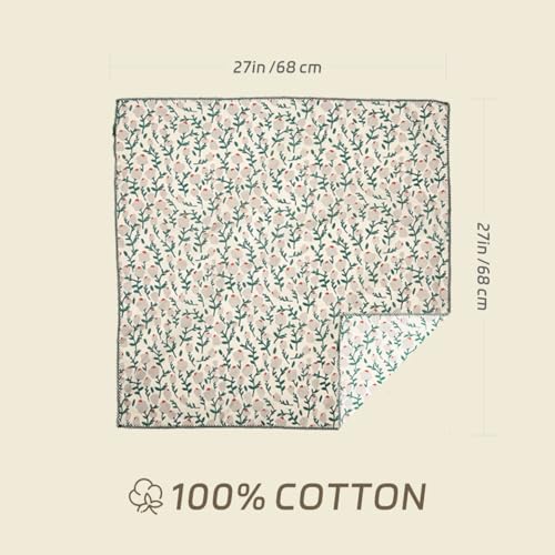 Cotton Bandana,Large Bandanas for Women,Head Coverings for Women,Head Scarf Handkerchief, Square Headband 27" x 27" - color: 27-10-foliage-beige