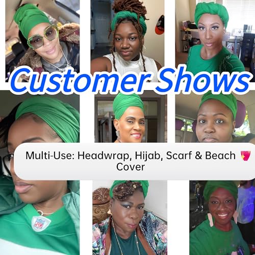 Harewom Head Wraps for Black Women Stretch Head Scarf Long African Hair Wraps Turban Headwraps Jersey Headbands - color: 1pcs -Brilliant Green