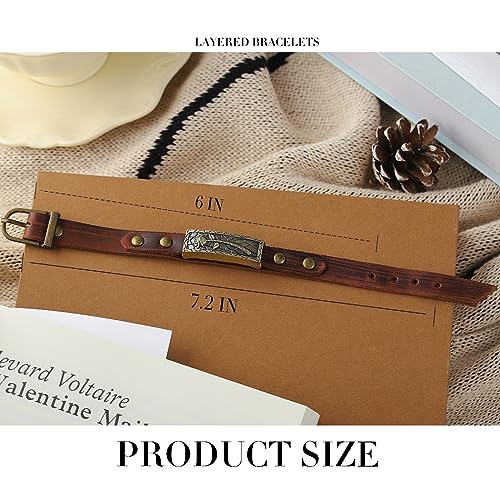 Boho leather bracelets Vintage Brown Bracelet Buckle Clasp Rose Bracelets Handmade for Women and Men
