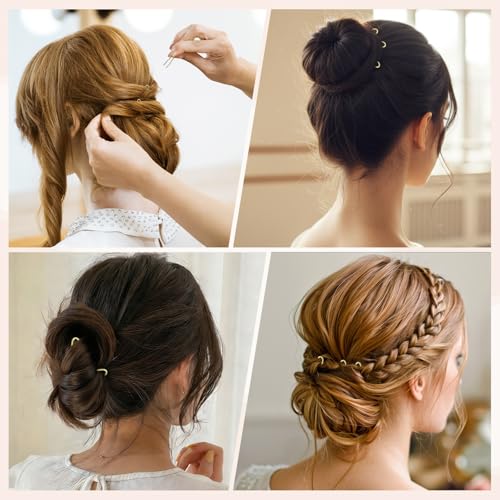 200Pcs 2.4 & 2 Inchs U Shaped Hair Pins for Buns, Bobby Pins With Storage Box for Women Girls and Hairdressing Salon (Gold)