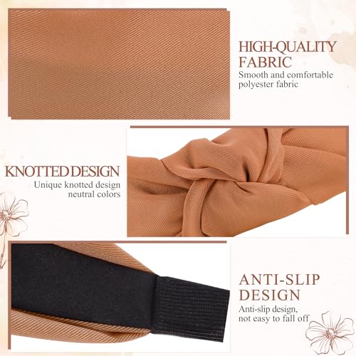 obeoby 8Pcs Headbands for Women, Fashion Knotted Headband Brown Series Wide Hairband Gifts Hair Accessories - color: black, brown, navy blue, khaki, gray, pink, beige, white