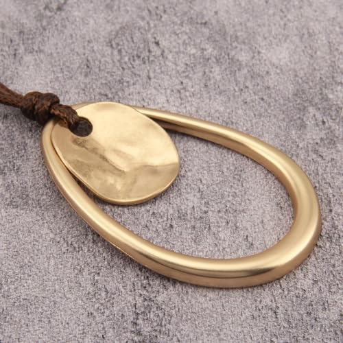 JAOYU Boho Necklace for Women Large Pendant Necklace Boho Long Choker Leather Gold Necklace Vintage Earthy Jewelry Trendy - style: Gold Boho Necklace
