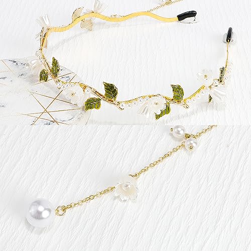 AHONEY Flower Headband for Women Girls Hair Vine Gold Leaf Boho Headband Wedding Fairy Accessories Headpiece Bridal Crown (Floral) - color: Green
