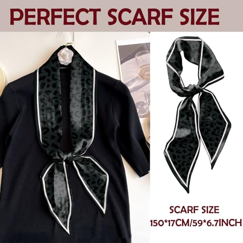 Hair Head Scarf Silk Feeling Long Satin Neck Satin Scarves for Handbag Cute Aesthetic Decoration Women Girls 59 * 6.7” - color: Y6-black Leopard