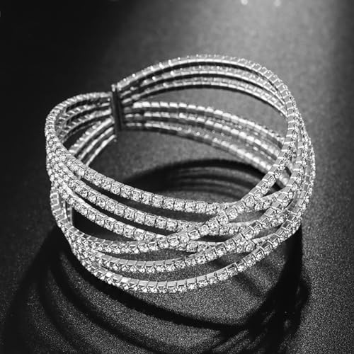 Rhinestone Bracelet for Women MultiLayer Crystal Cuff Bracelet Strand Layered Bracelet - color: Silver 2