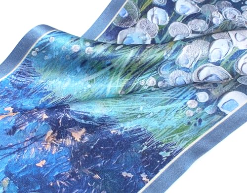 ANDANTINO 100% Silk Scarf for Women 59”*6.3” Long Shawls for Headscarf and Neck- Oblong Hair Wraps with Gift Packed - color: Oil Painting-blue