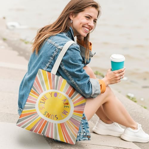Boho Sun Sunshine Tote Bag, Colorful Canvas Tote Bags, Reusable Grocery Shopping Bag - color: You Are My Sunshine